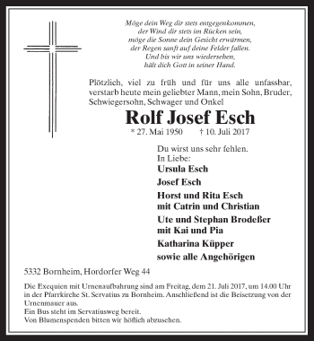 Anzeige von Rolf Josef Esch von  Schaufenster/Blickpunkt 