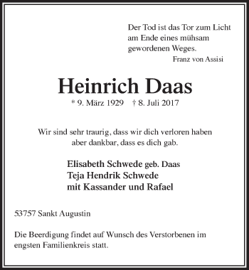 Anzeige von Heinrich Daas von  Extra Blatt 