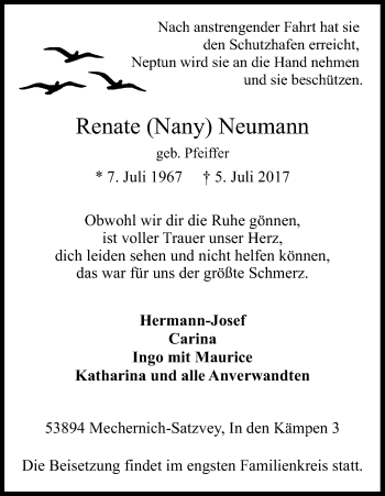 Anzeige von Renate Neumann von Kölner Stadt-Anzeiger / Kölnische Rundschau / Express