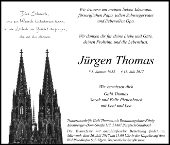 Anzeige von Jürgen Thomas von Kölner Stadt-Anzeiger / Kölnische Rundschau / Express