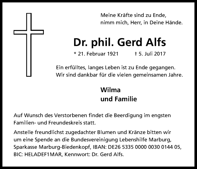  Traueranzeige für Gerd Alfs vom 20.07.2017 aus Kölner Stadt-Anzeiger / Kölnische Rundschau / Express