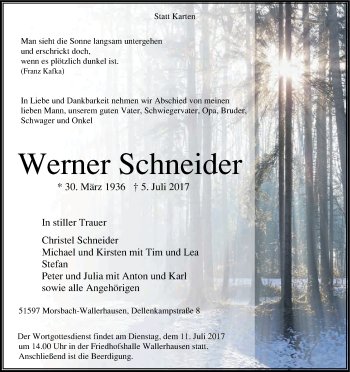Anzeige von Werner Schneider von Kölner Stadt-Anzeiger / Kölnische Rundschau / Express