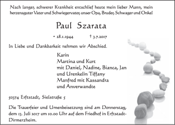 Anzeige von Paul Szarata von  Schlossbote/Werbekurier 