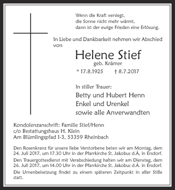 Anzeige von Helene Stief von  Schaufenster/Blickpunkt 