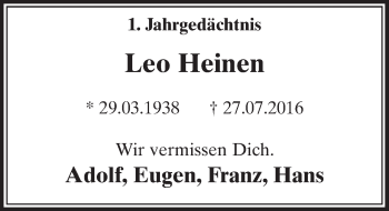 Anzeige von Leo Heinen von  Schlossbote/Werbekurier 