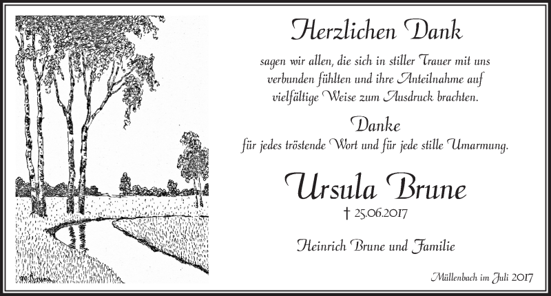  Traueranzeige für Ursula Brune vom 26.07.2017 aus  Anzeigen Echo 