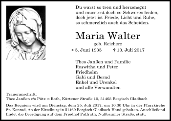 Anzeige von Maria Walter von Kölner Stadt-Anzeiger / Kölnische Rundschau / Express