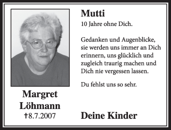 Anzeige von Margret Löhmann von  Schlossbote/Werbekurier 