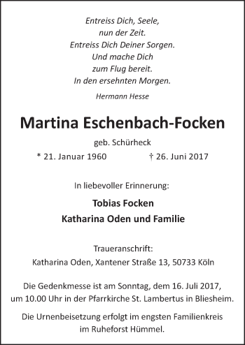 Anzeige von Martina Eschenbach-Focken von  Werbepost 