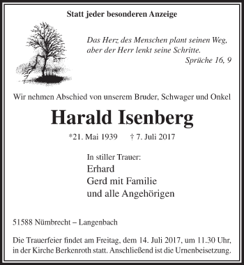 Anzeige von Harald Isenberg von  Lokalanzeiger 