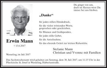 Anzeige von Erwin Mann von  Schlossbote/Werbekurier 