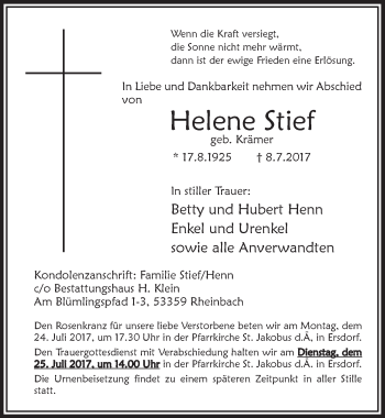 Anzeige von Helene Stief von  Schaufenster/Blickpunkt am Wochenende 