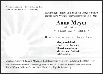 Anzeige von Anna Meyer von  Wochenende 