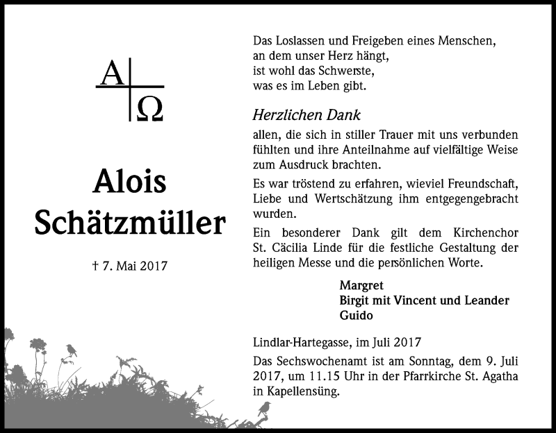  Traueranzeige für Alois Schätzmüller vom 05.07.2017 aus Kölner Stadt-Anzeiger / Kölnische Rundschau / Express