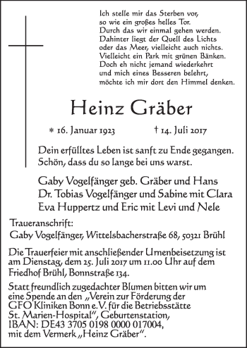 Anzeige von Heinz Gräber von  Schlossbote/Werbekurier 