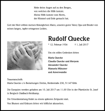 Anzeige von Rudolf Quecke von Kölner Stadt-Anzeiger / Kölnische Rundschau / Express