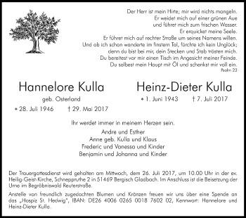 Anzeige von Hannelore und Heinz-Dieter Kulla von Kölner Stadt-Anzeiger / Kölnische Rundschau / Express