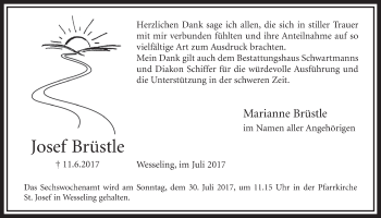 Anzeige von Josef Brüstle von  Schlossbote/Werbekurier 