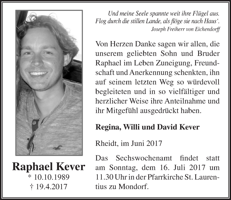  Traueranzeige für Raphael Kever vom 05.07.2017 aus  Extra Blatt 