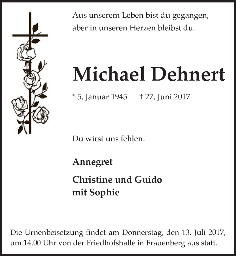 Traueranzeige für Michael Dehnert vom 08.07.2017 aus  Blickpunkt Euskirchen 