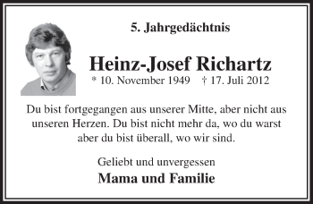 Anzeige von Heinz-Josef Richartz von  Sonntags-Post 