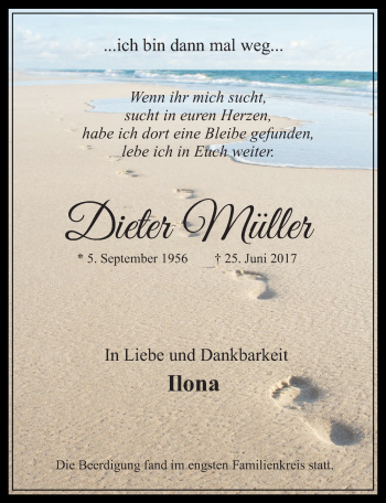 Anzeige von Dieter Müller von  Werbepost 