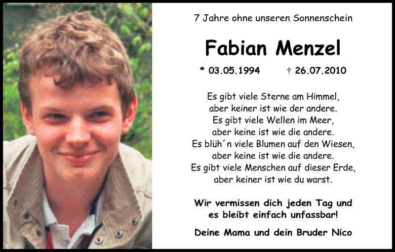  Traueranzeige für Fabian Menzel vom 26.07.2017 aus Kölner Stadt-Anzeiger / Kölnische Rundschau / Express