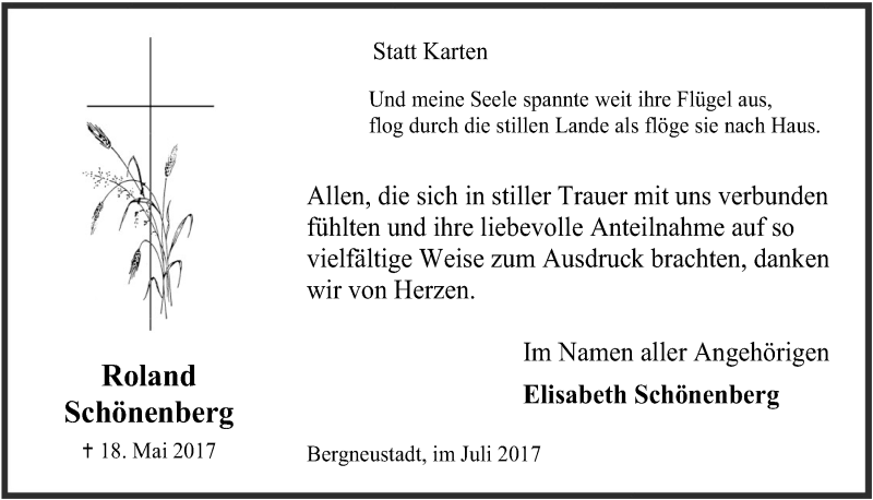  Traueranzeige für Roland Schönenberg vom 19.07.2017 aus  Anzeigen Echo 