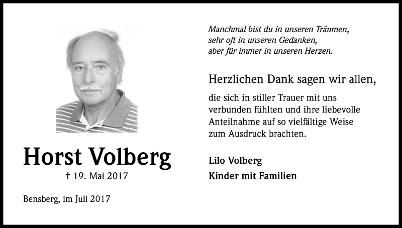 Traueranzeige für Horst Volberg vom 13.07.2017 aus Kölner Stadt-Anzeiger / Kölnische Rundschau / Express