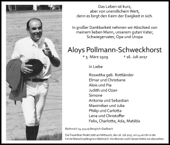 Anzeige von Aloys Pollmann-Schweckhorst von Kölner Stadt-Anzeiger / Kölnische Rundschau / Express