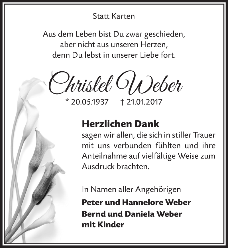  Traueranzeige für Christel Weber vom 05.07.2017 aus  Anzeigen Echo 