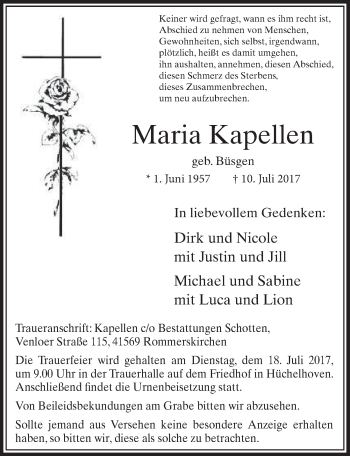 Anzeige von Maria Kapellen von  Sonntags-Post 