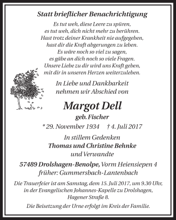 Anzeige von Margot Dell von  Anzeigen Echo 