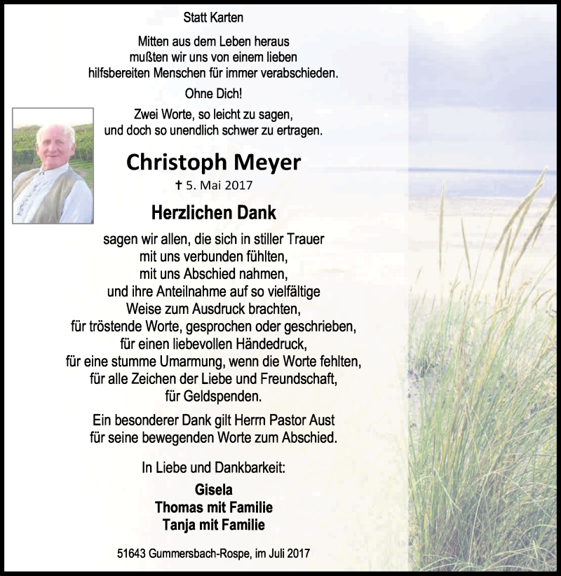  Traueranzeige für Christoph Meyer vom 08.07.2017 aus Kölner Stadt-Anzeiger / Kölnische Rundschau / Express