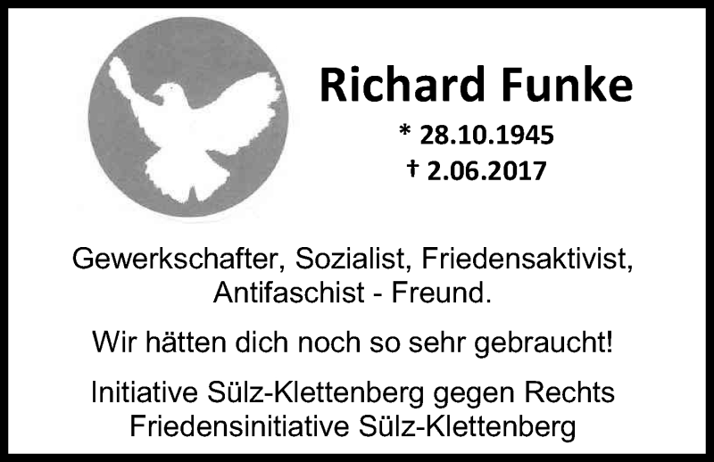  Traueranzeige für Richard Funke vom 08.07.2017 aus Kölner Stadt-Anzeiger / Kölnische Rundschau / Express