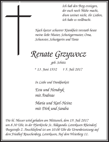 Anzeige von Renate Grzywocz von  Lokale Informationen 