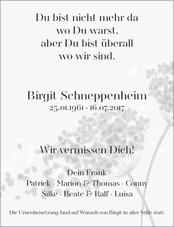 Anzeige von Birgit Schneppenheim von  Werbepost 