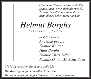 Anzeige von Helmut Borghs von  Leverkusener Wochenende 
