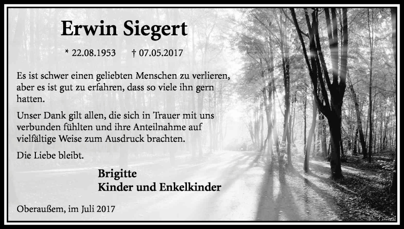  Traueranzeige für Erwin Siegert vom 15.07.2017 aus Kölner Stadt-Anzeiger / Kölnische Rundschau / Express