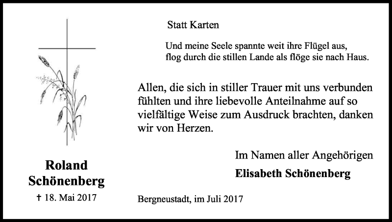  Traueranzeige für Roland Schönenberg vom 08.07.2017 aus Kölner Stadt-Anzeiger / Kölnische Rundschau / Express