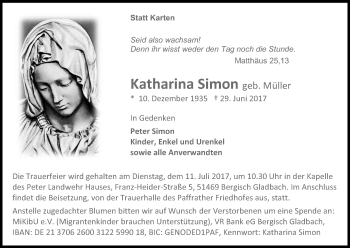 Anzeige von Katharina Simon von Kölner Stadt-Anzeiger / Kölnische Rundschau / Express
