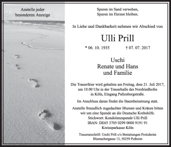 Anzeige von Ulli Prill von  Sonntags-Post 