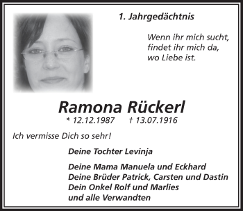 Anzeige von Ramona Rückerl von  Extra Blatt 