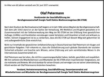Anzeige von Olaf Petermann von Kölner Stadt-Anzeiger / Kölnische Rundschau / Express