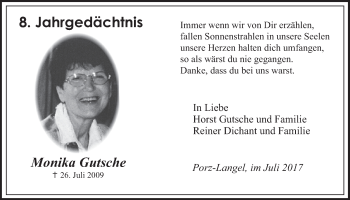 Anzeige von Monika Gutsche von  Kölner Wochenspiegel 