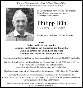 Anzeige von Philipp Bühl von Kölner Stadt-Anzeiger / Kölnische Rundschau / Express