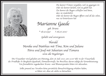 Anzeige von Marianne Gaede von  Sonntags-Post 
