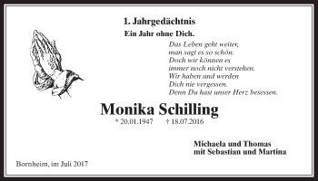Anzeige von Monika Schilling von  Schaufenster/Blickpunkt 