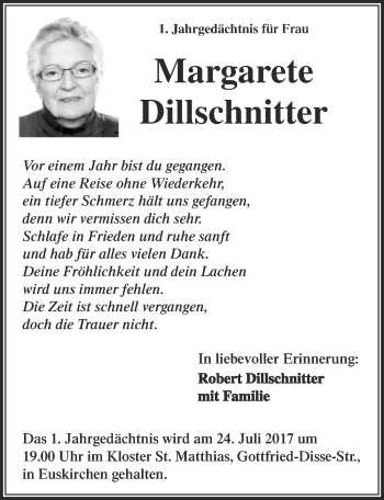 Anzeige von Margarete Dillschnitter von  Blickpunkt Euskirchen 