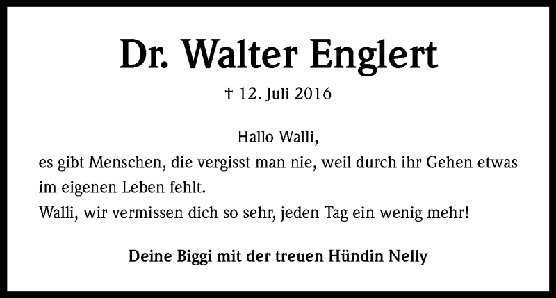  Traueranzeige für Walter Englert vom 12.07.2017 aus Kölner Stadt-Anzeiger / Kölnische Rundschau / Express